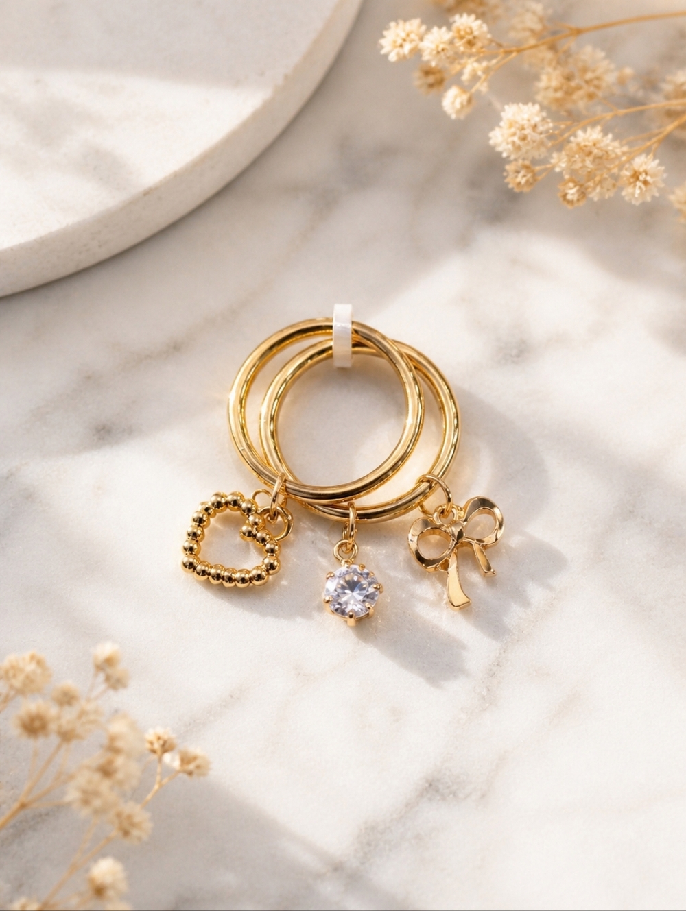 Francesca's NWT Gold Charm Ring Trio, Size 7 OR 8